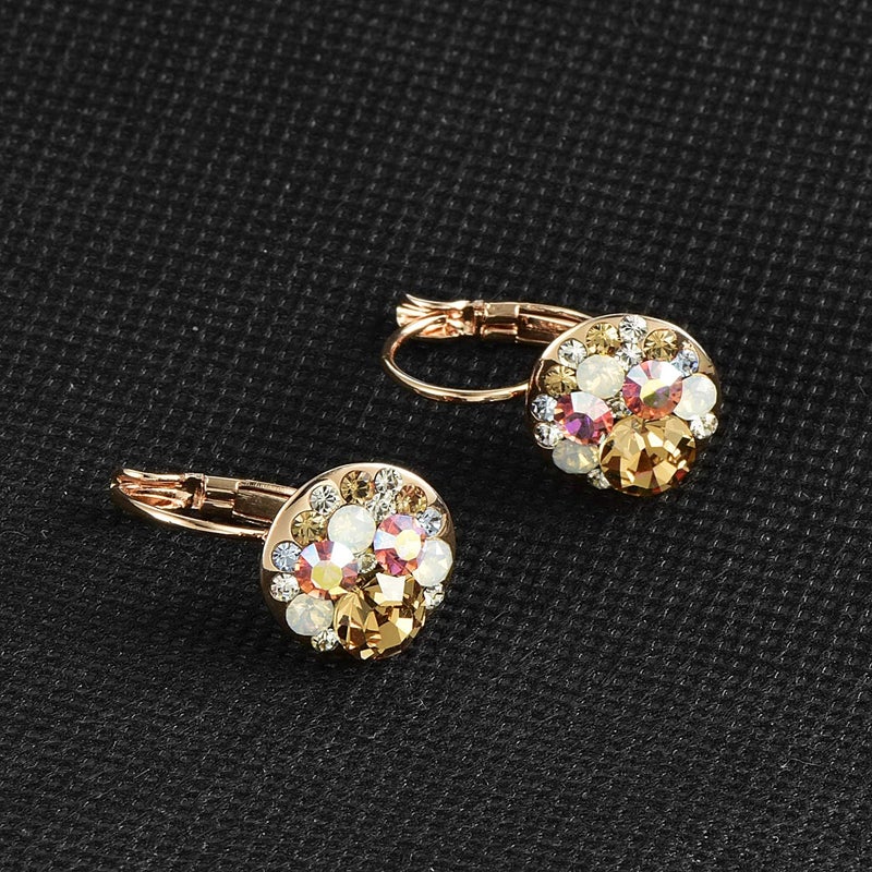 EVEVIC Multicolored Austrian Crystal Drop Earrings for Women 14K Gold Plated Hypoallergenic Leverback Dangle Earrings (Yellow Main Crystal/Rose Gold-tone) - Image 3
